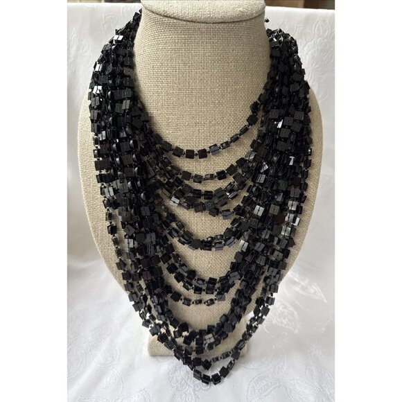 Chicos Black Sequin 16" Long Layered Stacked Statement Necklace NEW - Picture 1 of 13